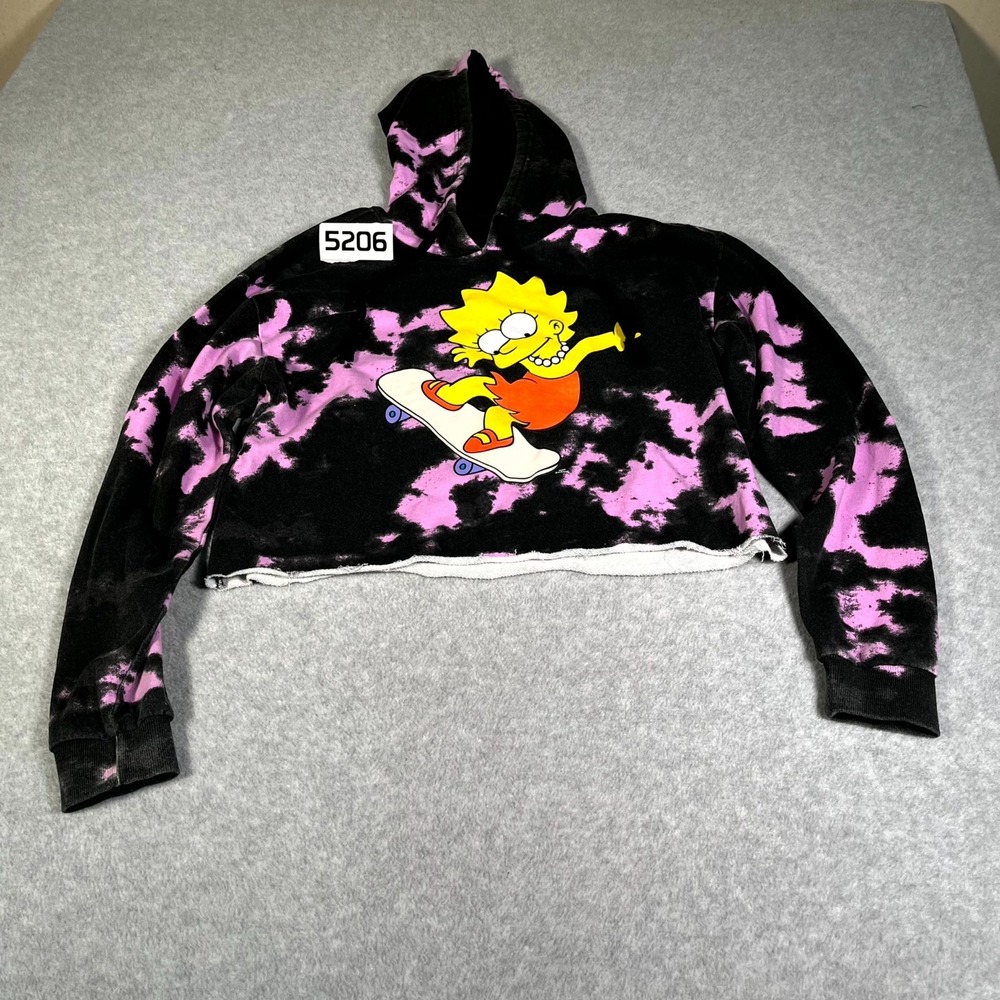 The Simpsons Hoodie‎ Womens Medium Black Tie Dye Graphic Lisa Skateboard Party